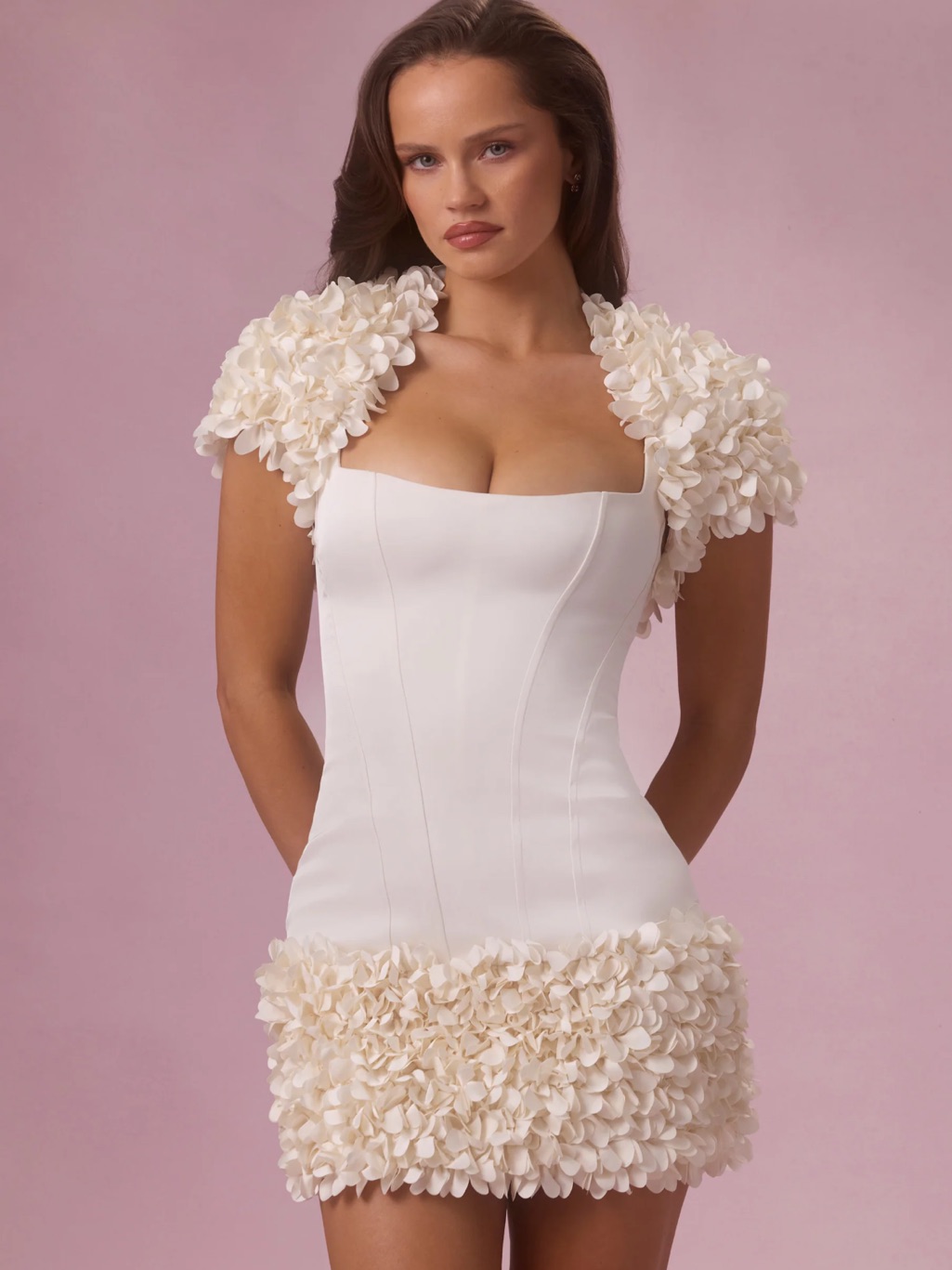 Oh Polly Satin Mini Dress Pearl Floral Appliqu With Cropped Bolero